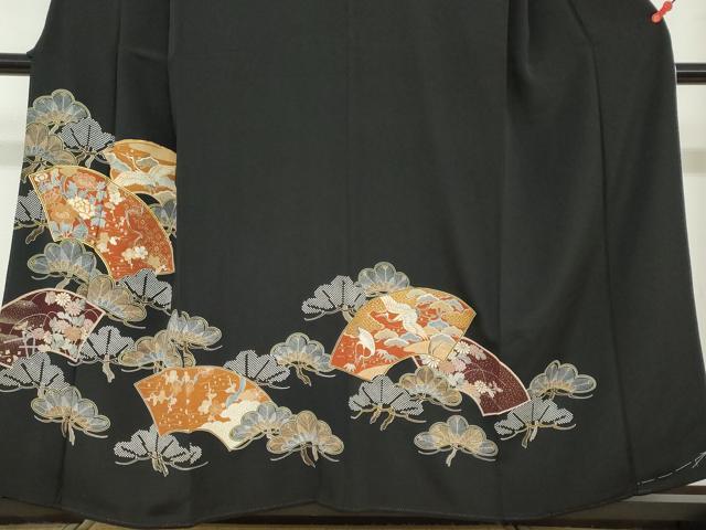 平和屋着物▼豪華黒留袖 駒刺繍 地紙飛鶴草花文 金彩 正絹 逸品 DABB0384ud