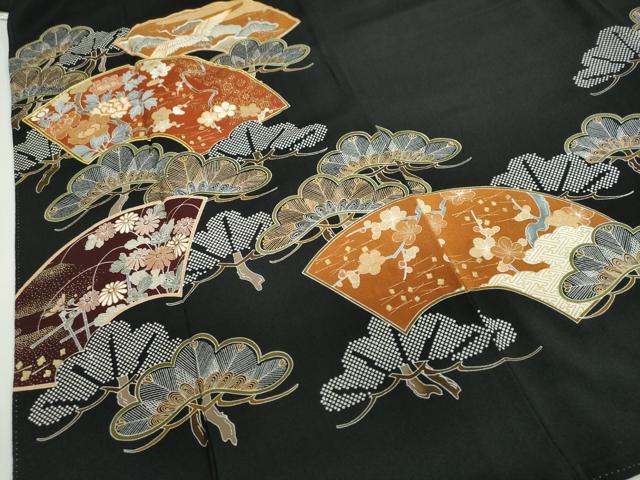 平和屋着物▼豪華黒留袖 駒刺繍 地紙飛鶴草花文 金彩 正絹 逸品 DABB0384ud