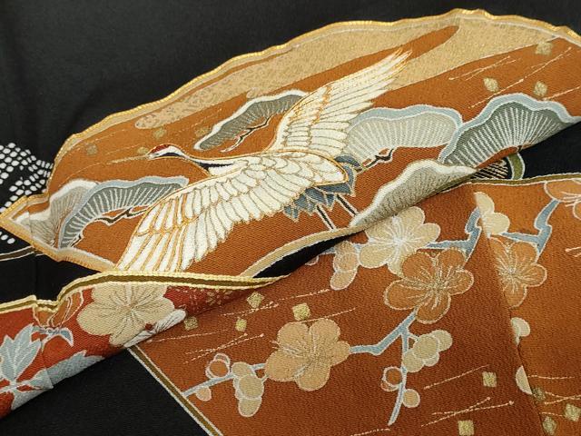 平和屋着物▼豪華黒留袖 駒刺繍 地紙飛鶴草花文 金彩 正絹 逸品 DABB0384ud