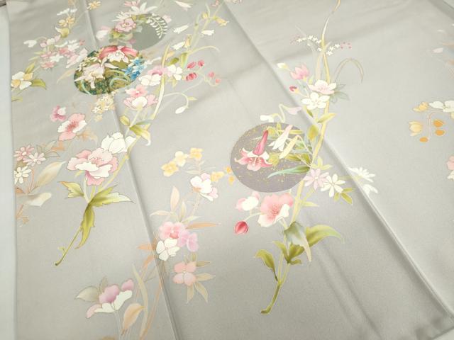 平和屋着物●訪問着 駒刺繍 草花丸文 金彩 正絹 逸品 DABB0391ud