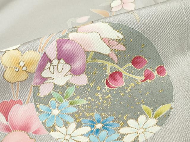 平和屋着物●訪問着 駒刺繍 草花丸文 金彩 正絹 逸品 DABB0391ud