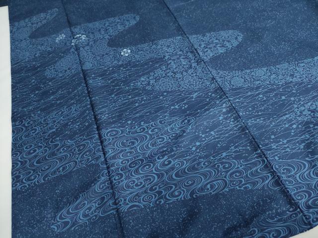 平和屋着物●本場染大島紬 訪問着 刺繍 流水花鳥丸文 正絹 逸品 DABB0413ud