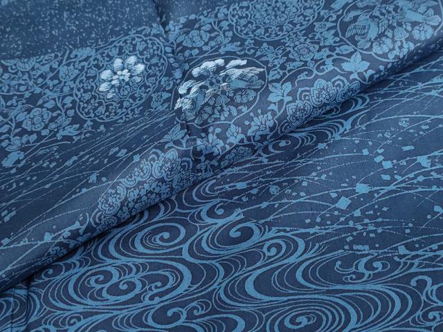 平和屋着物●本場染大島紬 訪問着 刺繍 流水花鳥丸文 正絹 逸品 DABB0413ud
