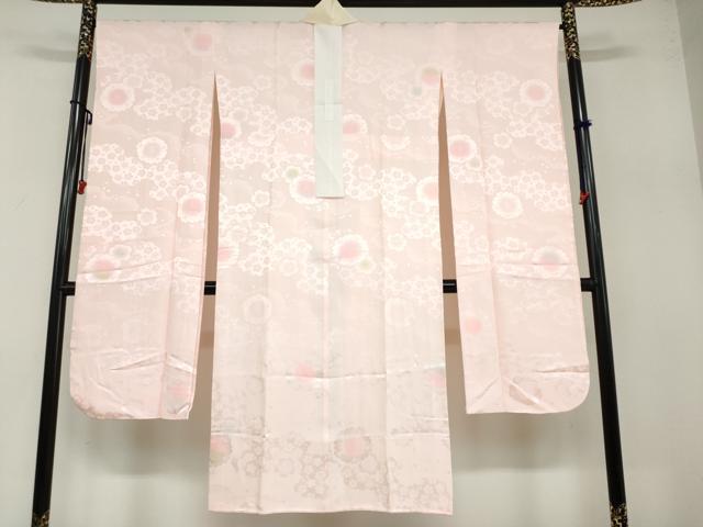 平和屋着物●振袖用長襦袢 袷 雲取り舞桜地紋 暈し染め 半衿刺繍 正絹 逸品 DABB0439ud