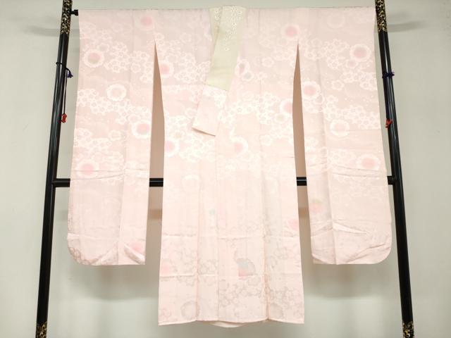 平和屋着物●振袖用長襦袢 袷 雲取り舞桜地紋 暈し染め 半衿刺繍 正絹 逸品 DABB0439ud
