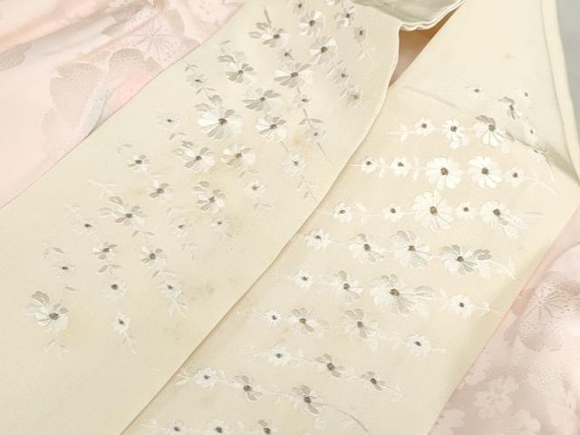 平和屋着物●振袖用長襦袢 袷 雲取り舞桜地紋 暈し染め 半衿刺繍 正絹 逸品 DABB0439ud