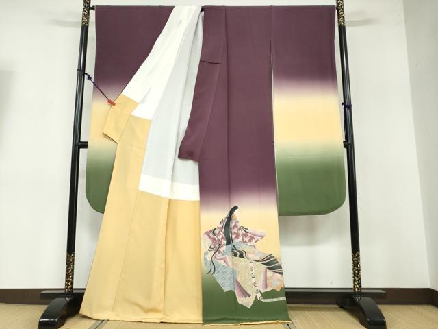 平和屋着物●十日町 加賀草木友禅の第一人者 田村哲彦 振袖 女人花蝶文 暈し染め 正絹 逸品 DABB0461ud