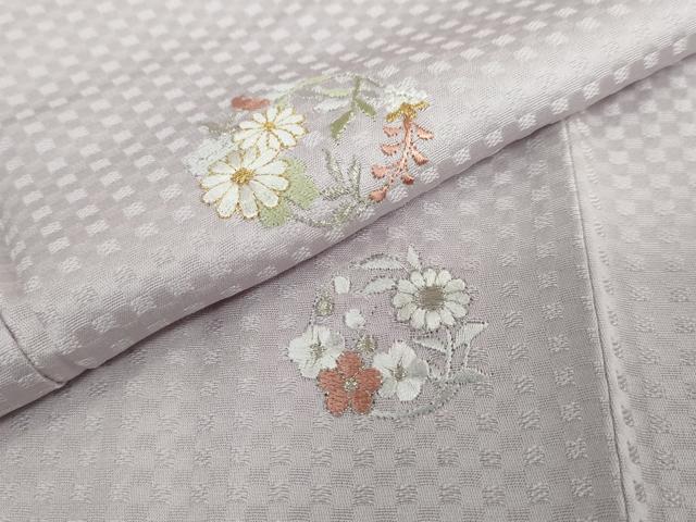 平和屋着物●上質な小紋 総刺繍 京刺繍小紋 草花丸文 金銀糸 反端付き 正絹 逸品 未使用 DABB0463ud