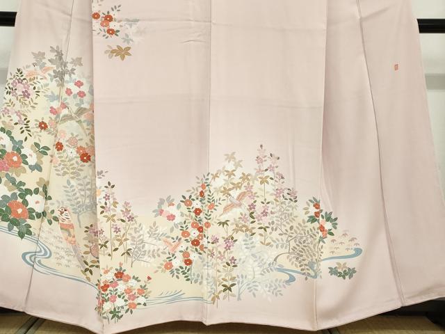 平和屋着物●訪問着 作家物 流水花鳥文 暈し染め 金彩 正絹 逸品 未使用 DABB0479ud
