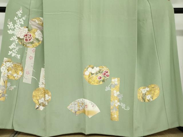 平和屋着物●訪問着 駒刺繍 地紙飛鶴草花文 金彩 正絹 逸品 DABB0480ud