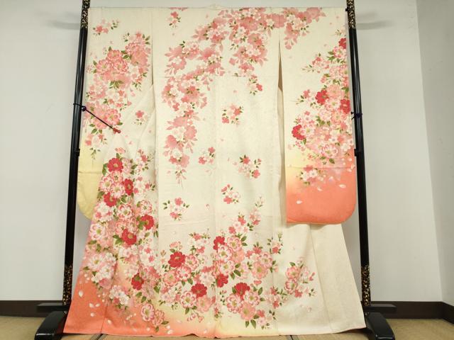 平和屋着物●豪華振袖 刺繍 草花文 暈し染め 金彩 正絹 逸品 DABB0583ud