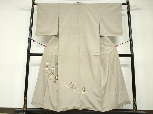 平和屋着物●蓑虫工芸作家 田尾笛秋 訪問着 紬地 童子遊び 正絹 逸品 未使用 DABB0659ud