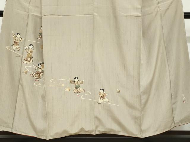 平和屋着物●蓑虫工芸作家 田尾笛秋 訪問着 紬地 童子遊び 正絹 逸品 未使用 DABB0659ud