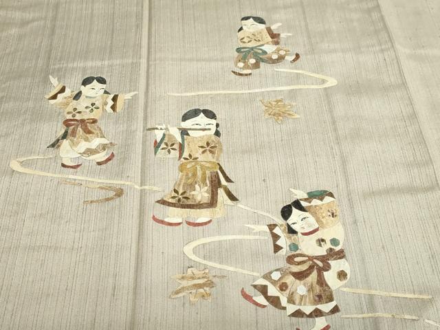 平和屋着物●蓑虫工芸作家 田尾笛秋 訪問着 紬地 童子遊び 正絹 逸品 未使用 DABB0659ud