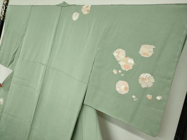 平和屋着物●訪問着 駒刺繍 雪輪草花文 暈し染め 金彩 正絹 逸品 未使用 DABB0683ud