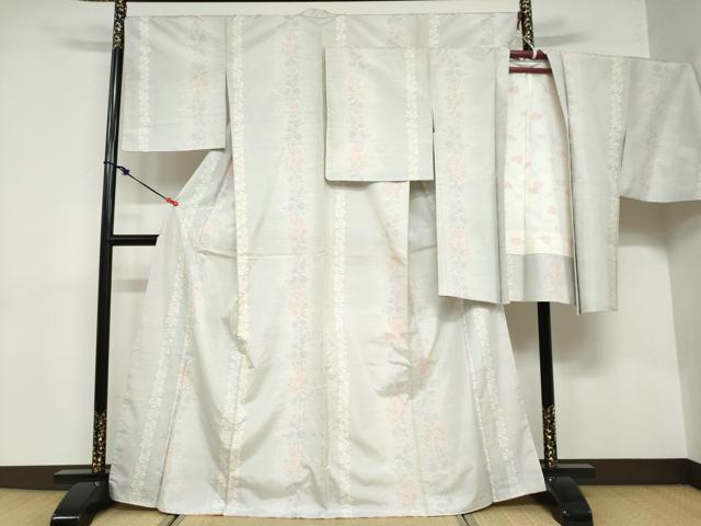 平和屋着物●本場大島紬 アンサンブル 白大島 草花間道 正絹 逸品 DABB0731ud