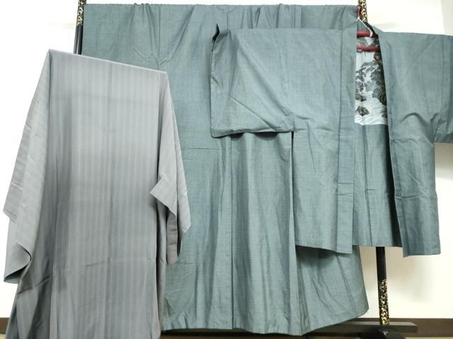 平和屋着物●男性 本場大島紬 アンサンブル 長羽織 長襦袢(無双仕立て)セット 100亀甲 総詰め キングサイズ 正絹 逸品 DABB0734ud