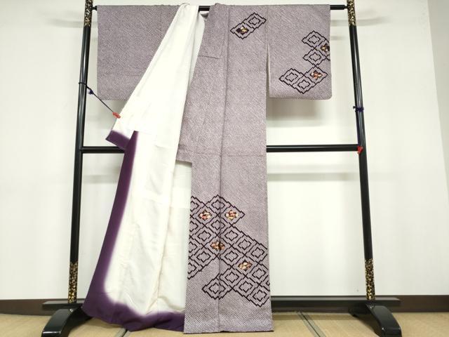 平和屋着物●訪問着 総絞り 刺繍 流水花菱文 正絹 逸品 DABB0756ud