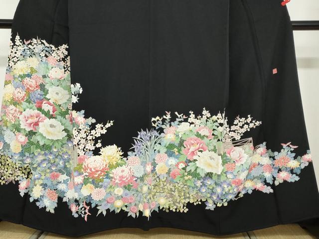 平和屋着物●本加賀友禅作家 久恒俊治 黒留袖 草花籬文 正絹 逸品 DABB0801ud