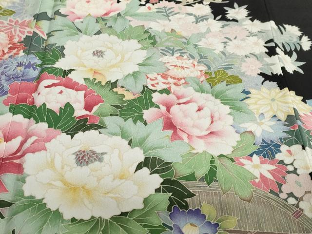 平和屋着物●本加賀友禅作家 久恒俊治 黒留袖 草花籬文 正絹 逸品 DABB0801ud