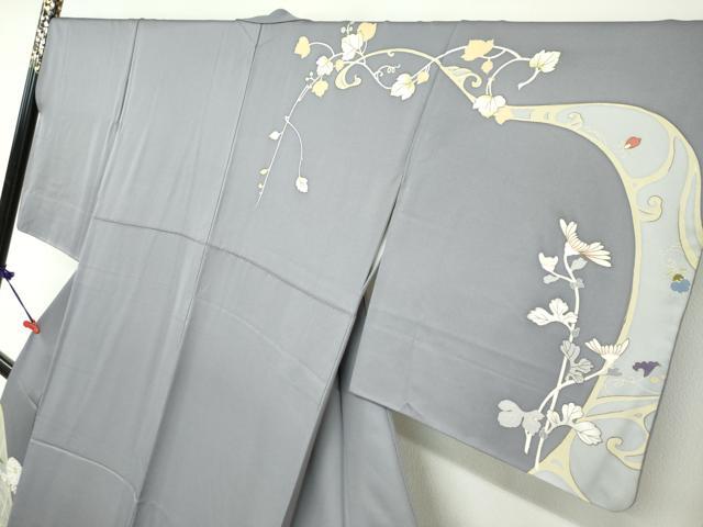 平和屋着物●訪問着 駒刺繍 草花文 正絹 逸品 DABB0821ud