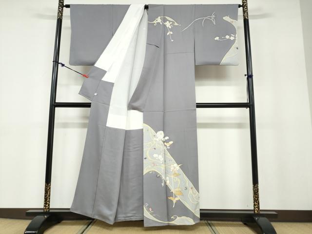 平和屋着物●訪問着 駒刺繍 草花文 正絹 逸品 DABB0821ud