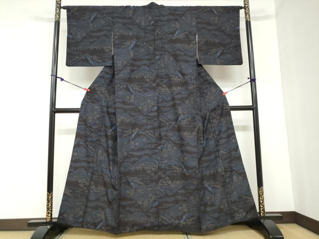 平和屋着物●本場結城紬 重要無形文化財 80亀甲 風景枝葉文 正絹 逸品 DABB0850ud