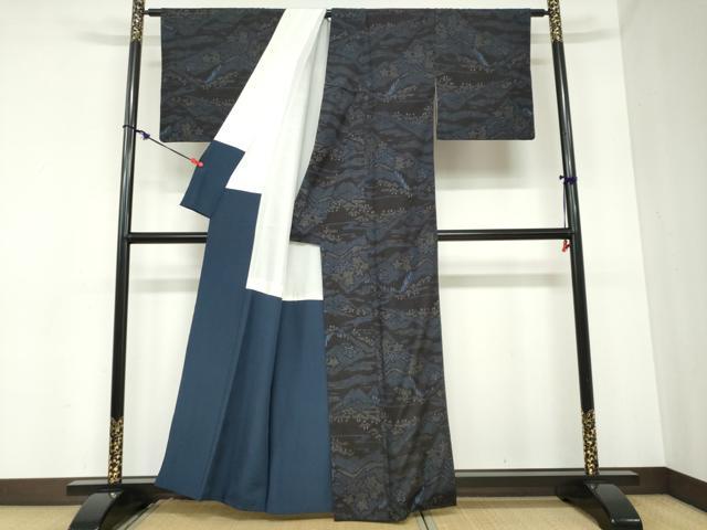 平和屋着物●本場結城紬 重要無形文化財 80亀甲 風景枝葉文 正絹 逸品 DABB0850ud