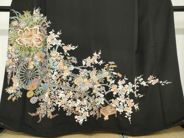 平和屋着物●豪華黒留袖 友禅 花車文 正絹 逸品 DABB0874ud