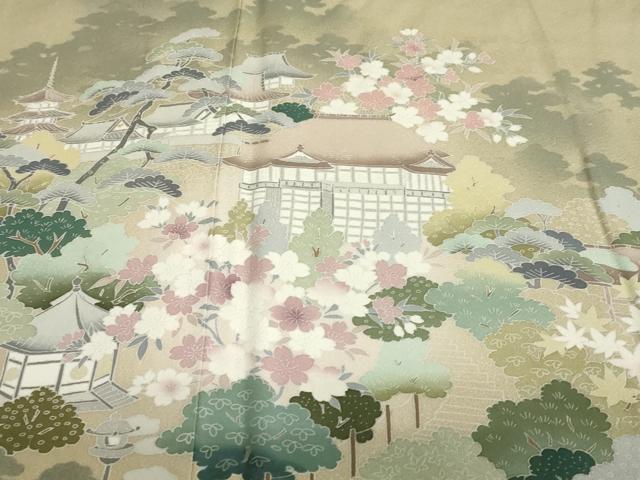 平和屋着物●豪華色留袖 友禅 風景草花文 正絹 逸品 DABB0945ud