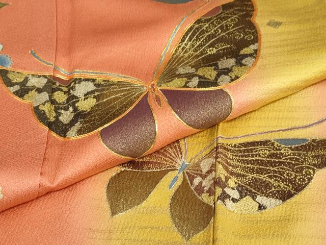 平和屋着物●豪華振袖 駒刺繍 花蝶文 金彩 正絹 逸品 DABB0996ud