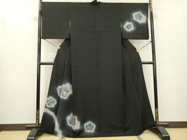 平和屋着物●訪問着 絞り 辻が花 舞桜 蛍暈し 黒地 正絹 逸品 DABB1293fe