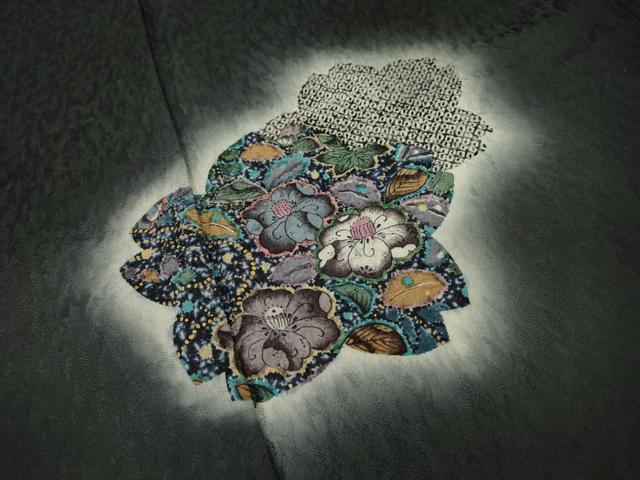 平和屋着物●訪問着 絞り 辻が花 舞桜 蛍暈し 黒地 正絹 逸品 DABB1293fe
