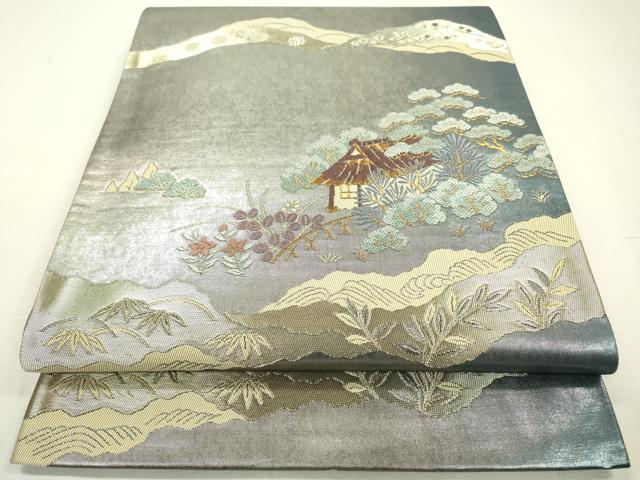 平和屋着物▼六通柄袋帯 風景文 金銀糸 引箔 正絹 逸品 DABB1842fe