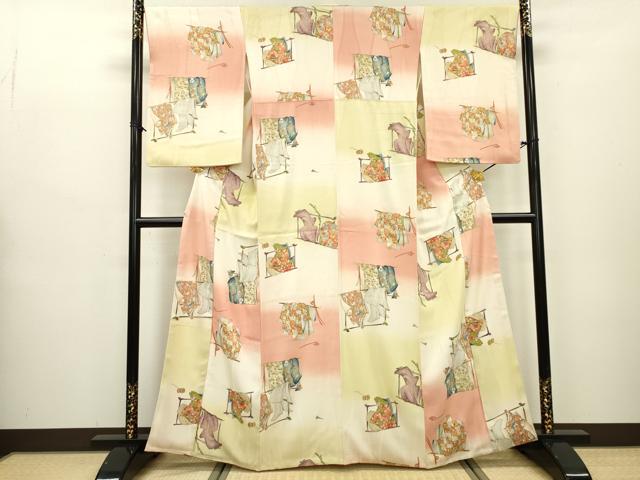 平和屋着物▼上質な小紋 誰が袖花文 暈し染 金彩 正絹 逸品 DABB1941fe