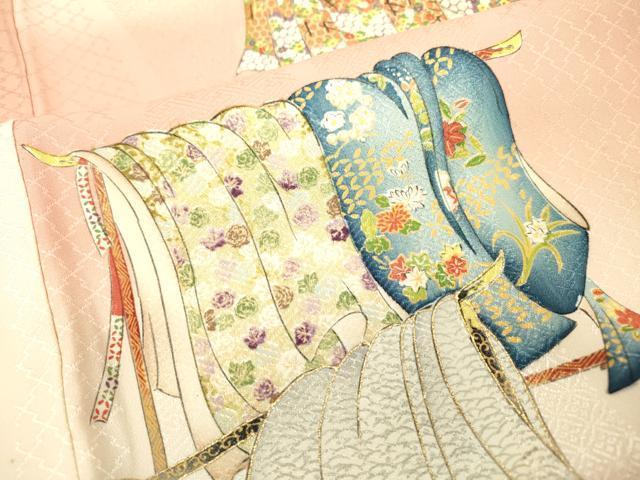 平和屋着物▼上質な小紋 誰が袖花文 暈し染 金彩 正絹 逸品 DABB1941fe