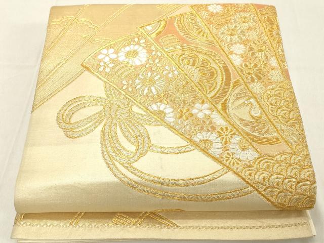 平和屋着物◎六通柄袋帯 檜扇吉祥文 金糸 正絹 逸品 DABB2333cd
