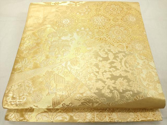 平和屋着物◎六通柄袋帯 切嵌花文 金糸 正絹 逸品 DABB2384cd