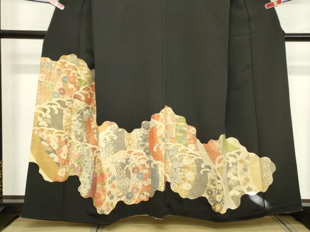 平和屋着物■豪華黒留袖 駒刺繍 吉祥花文 金彩 正絹 逸品 DABB2407cd
