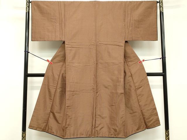 平和屋着物■男性 紬 格子 正絹 逸品 DABB2422cd
