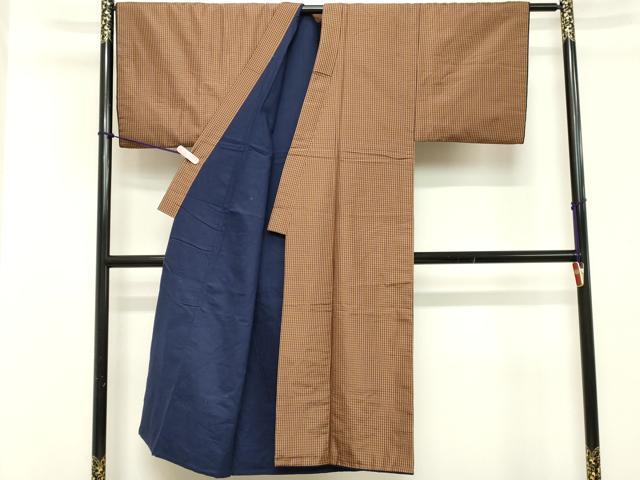 平和屋着物■男性 紬 格子 正絹 逸品 DABB2422cd