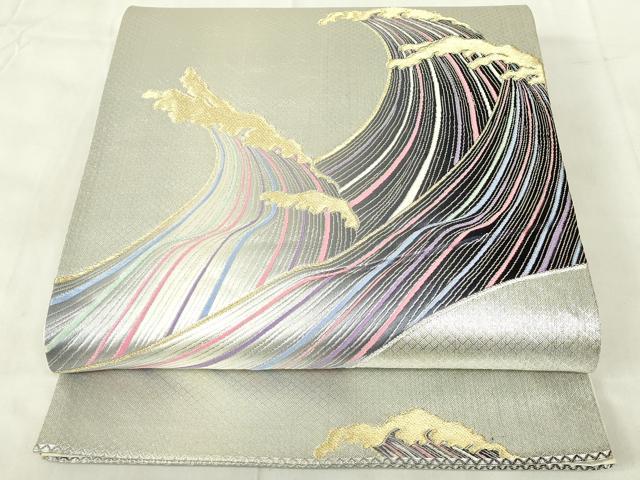 平和屋着物◎六通柄袋帯 唐織 立波文 金銀糸 正絹 逸品 DABB2563qp