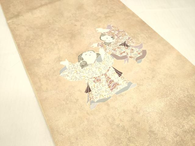 平和屋着物●西陣 長嶋成織物 ながしま帯 加賀友禅の巨匠 初代 由水十久 六通柄袋帯 あすか 金通し地 証紙付き 正絹 逸品 DABB3141cm