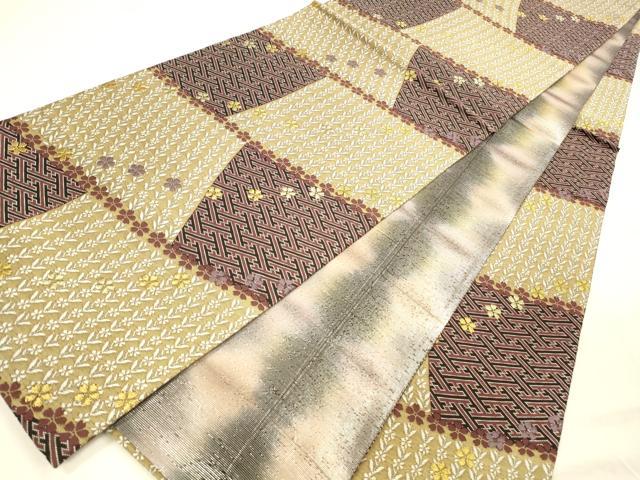 平和屋着物●両面　全通柄袋帯　紗綾形花文　霞文　金糸　正絹　逸品　DABB3167cm 平和屋着物○両面 全通柄袋帯 紗綾形花文 霞文 金糸