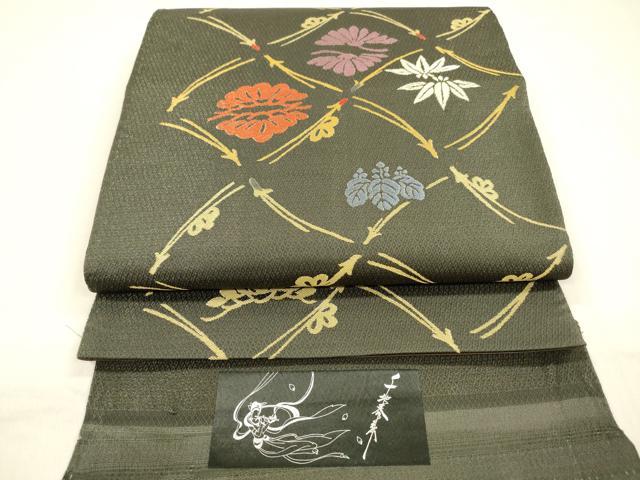 平和屋着物◎六通太鼓柄袋帯 作家物 手描き 庭園文 金通し