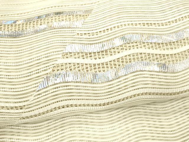 平和屋着物*夏物 絽綴れ 八寸名古屋帯 よろけ縞 銀糸 正絹 逸品 DABB3242cm