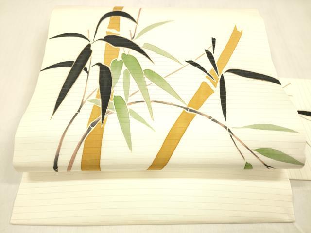 平和屋着物*夏物 絽塩瀬 九寸名古屋帯 笹竹文 金彩 正絹 逸品 DABB3250cm