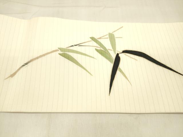 平和屋着物*夏物 絽塩瀬 九寸名古屋帯 笹竹文 金彩 正絹 逸品 DABB3250cm