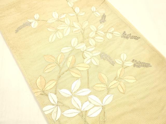 平和屋着物*夏物 太鼓柄袋帯 刺繍 枝葉文 金糸 正絹 逸品 DABB3260cm