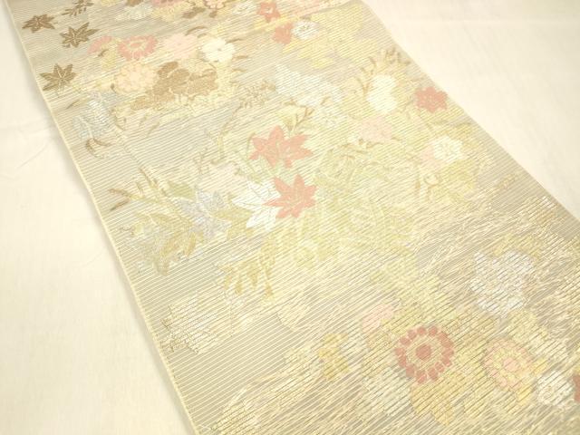 平和屋着物*夏物 六通柄 本袋帯 草花文 金銀糸 正絹 逸品 DABB3273cm